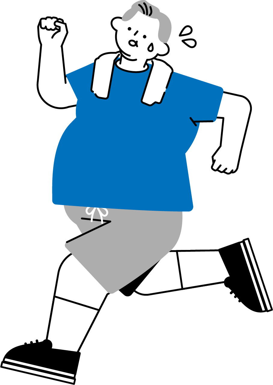 運動する中年男性のフリーイラスト（シンプル配色・商用可）